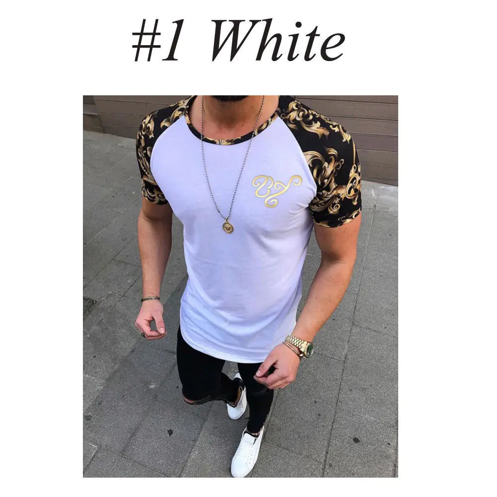 Men's Fashion Sports Short Sleeve Color Block T-Shirt