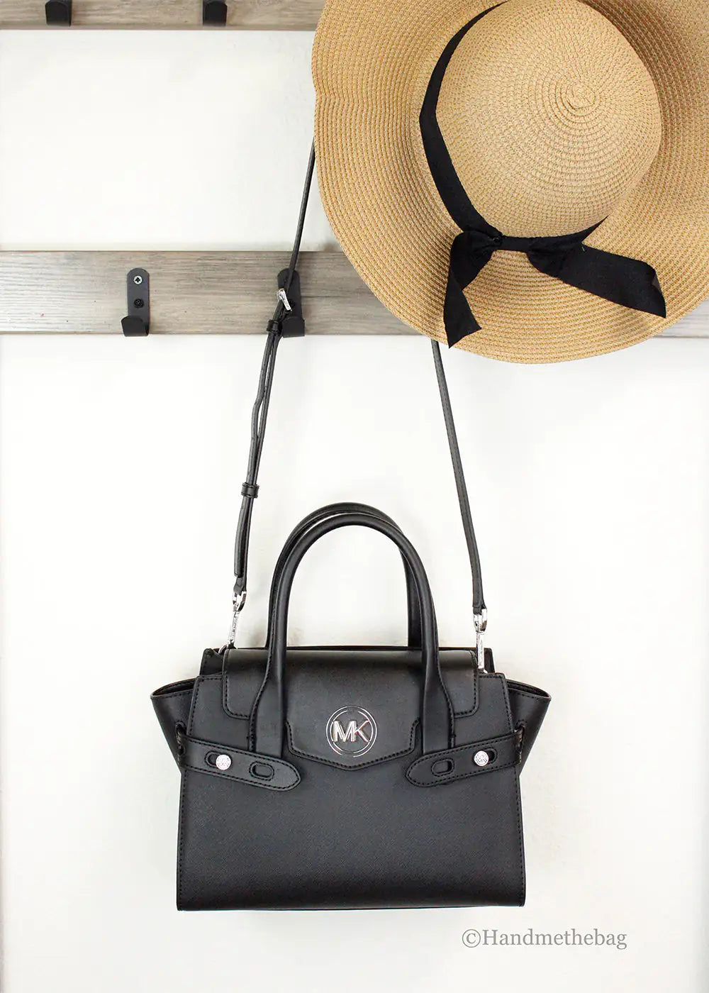 Michael Kors Carmen Medium Black Silver Leather Satchel