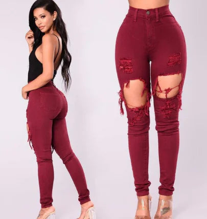 Women's Ripped Skinny Stretch Denim Jeans