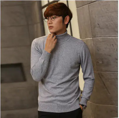 Men's High Neck Slim Fit Solid Color Knit Sweater
