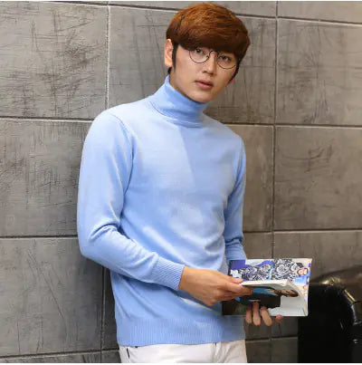 Men's High Neck Slim Fit Solid Color Knit Sweater