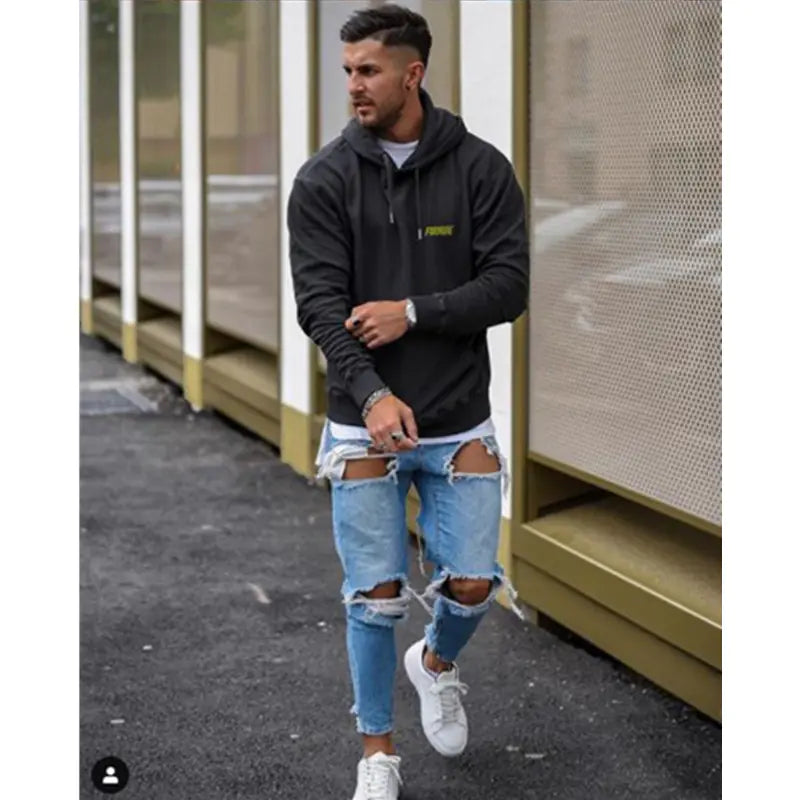 Men's Ripped Slim Fit Jeans - Casual Denim Trousers