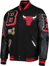 Outwear Legacy Mens Chicago Vintage Baseball Letterman Bull Black Wool & Leather Jacket