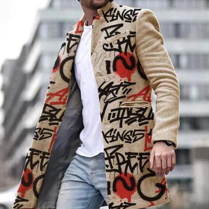 Men's Woolen Stand Collar Medium Long Casual Coat