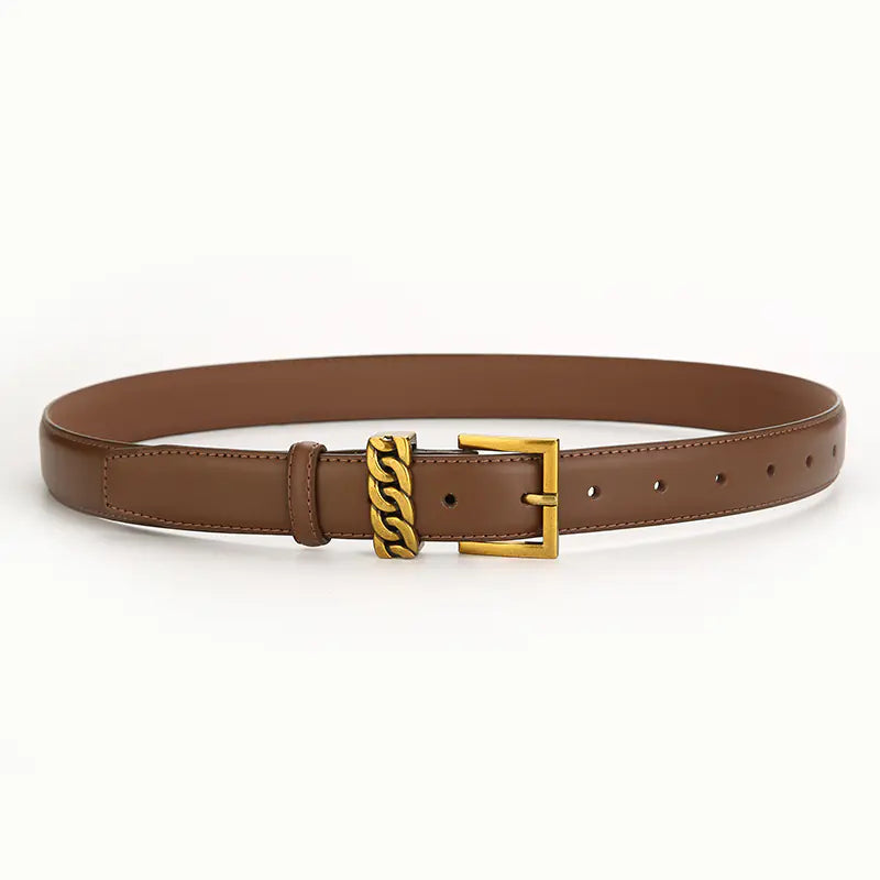 Vintage Women's Leather Belt with Alloy Buckle