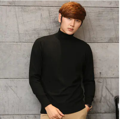 Men's High Neck Slim Fit Solid Color Knit Sweater