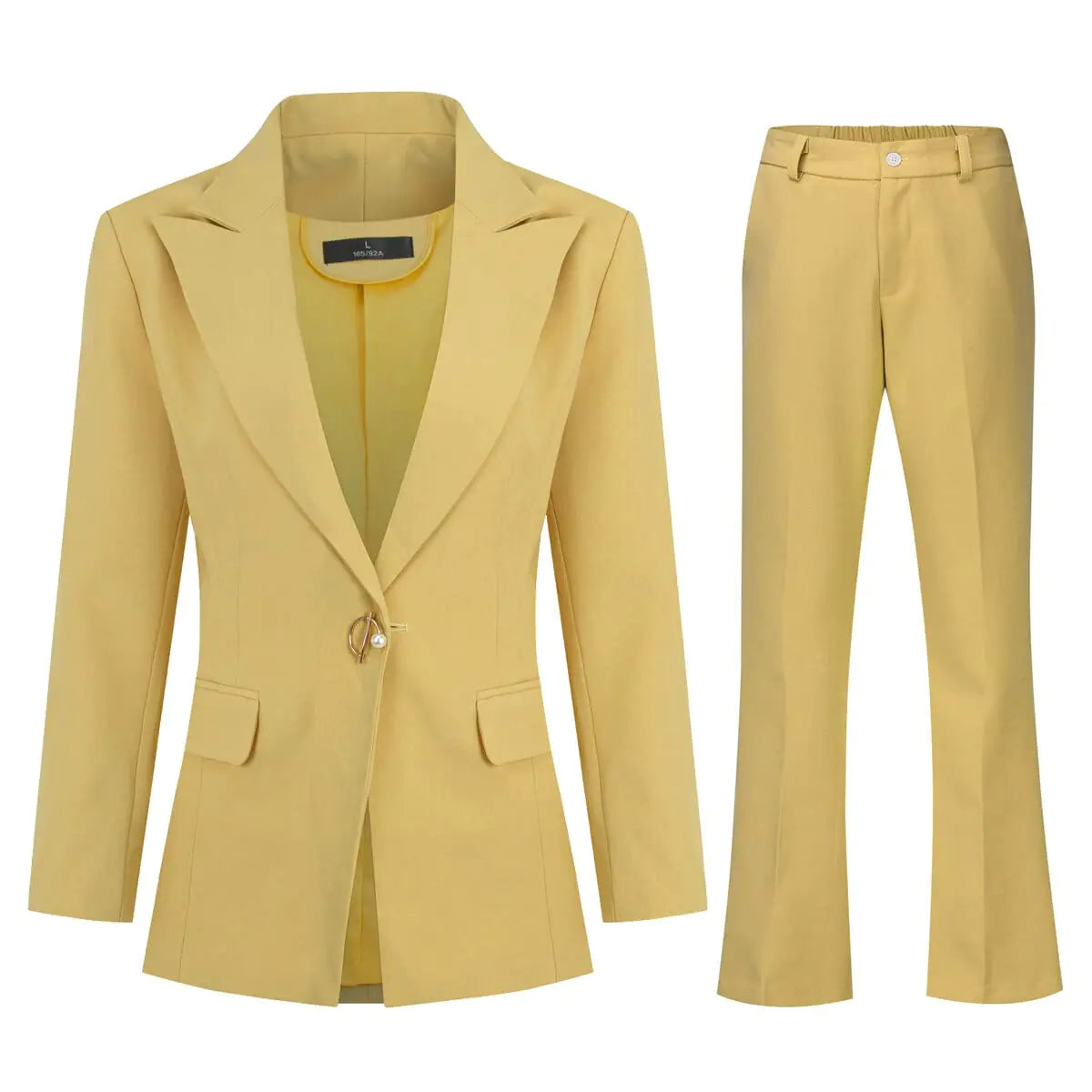 YYNUDA Womens 2 Piece Office Lady Business Suit Set 1 Button Blazer Jacket and Pants Yellow