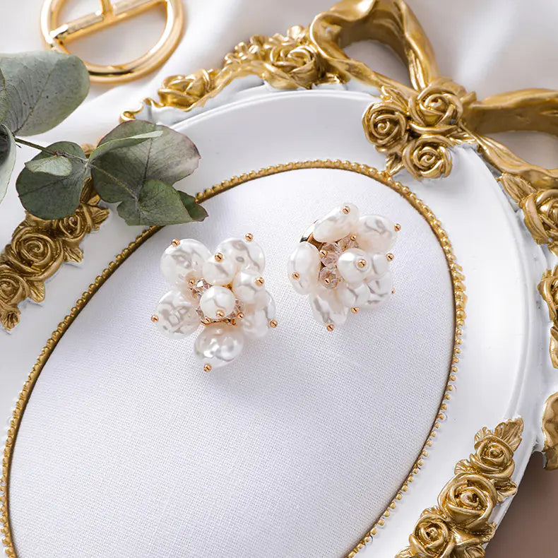 Vintage Baroque 3D Pearl Flower Earrings