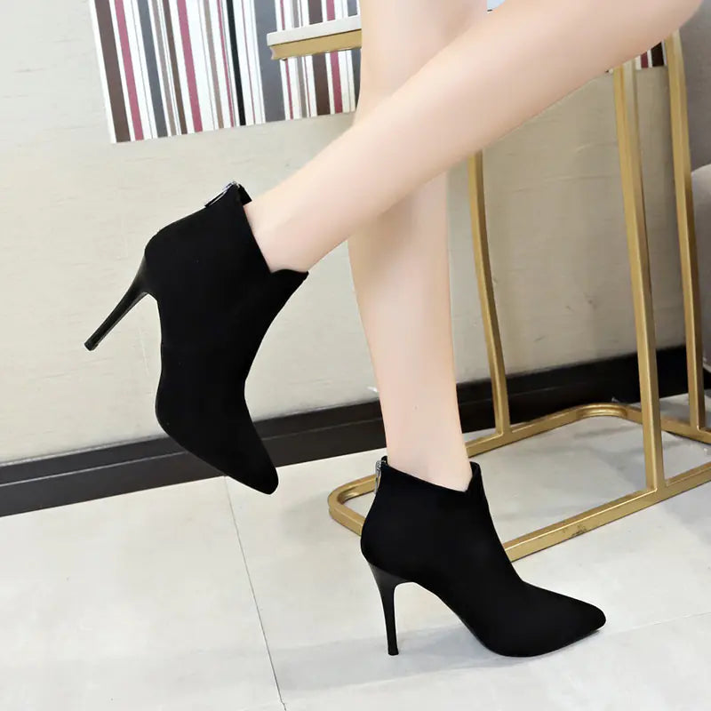 Women's High Heel Pointed Toe Ankle Boots with Zipper