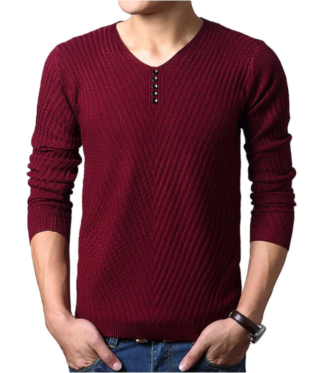 Men's Solid Color V Neck Slim Fit Pullover Sweater