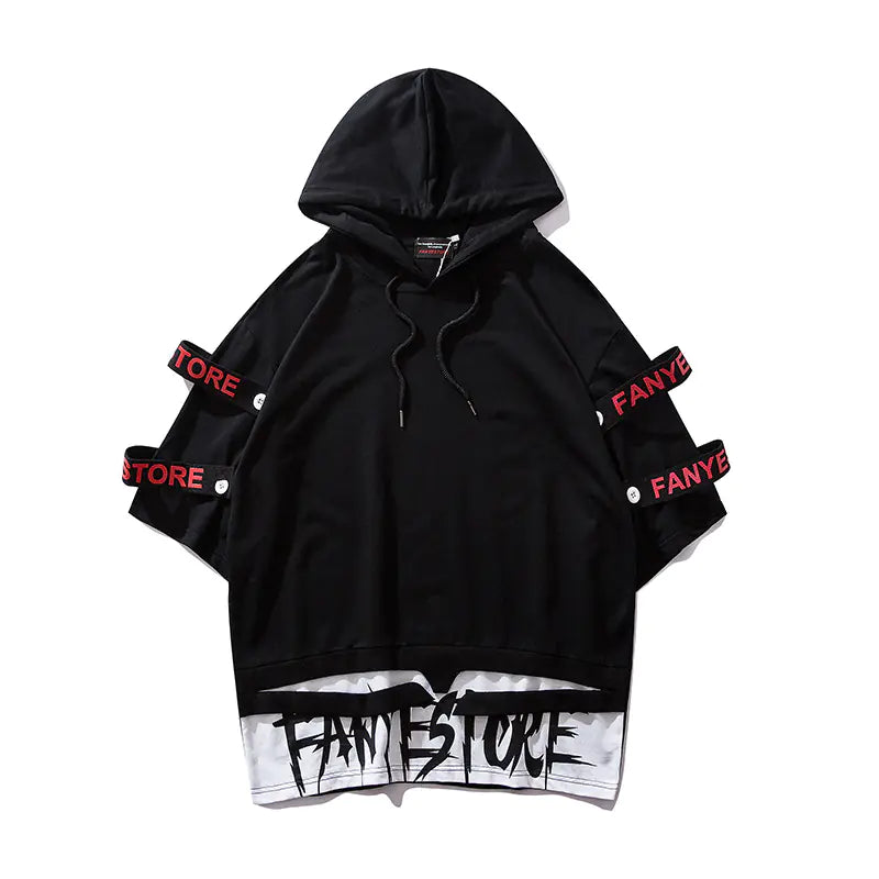 BF Loose-Fit Short Sleeve T-Shirt with Hooded Design