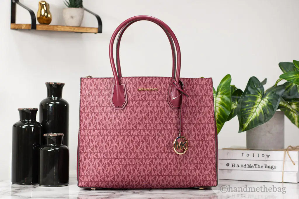 Michael Kors Mercer Large Mulberry Signature PVC Satchel Bag Crossbody Handbag