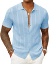 COOFANDY Mens Summer Beach Shirt Knit Crochet Button Down Shirts Short Sleeve Retro Lightweight Hawaiian Shirt Fashion Resort Wear 2025 Light Blue