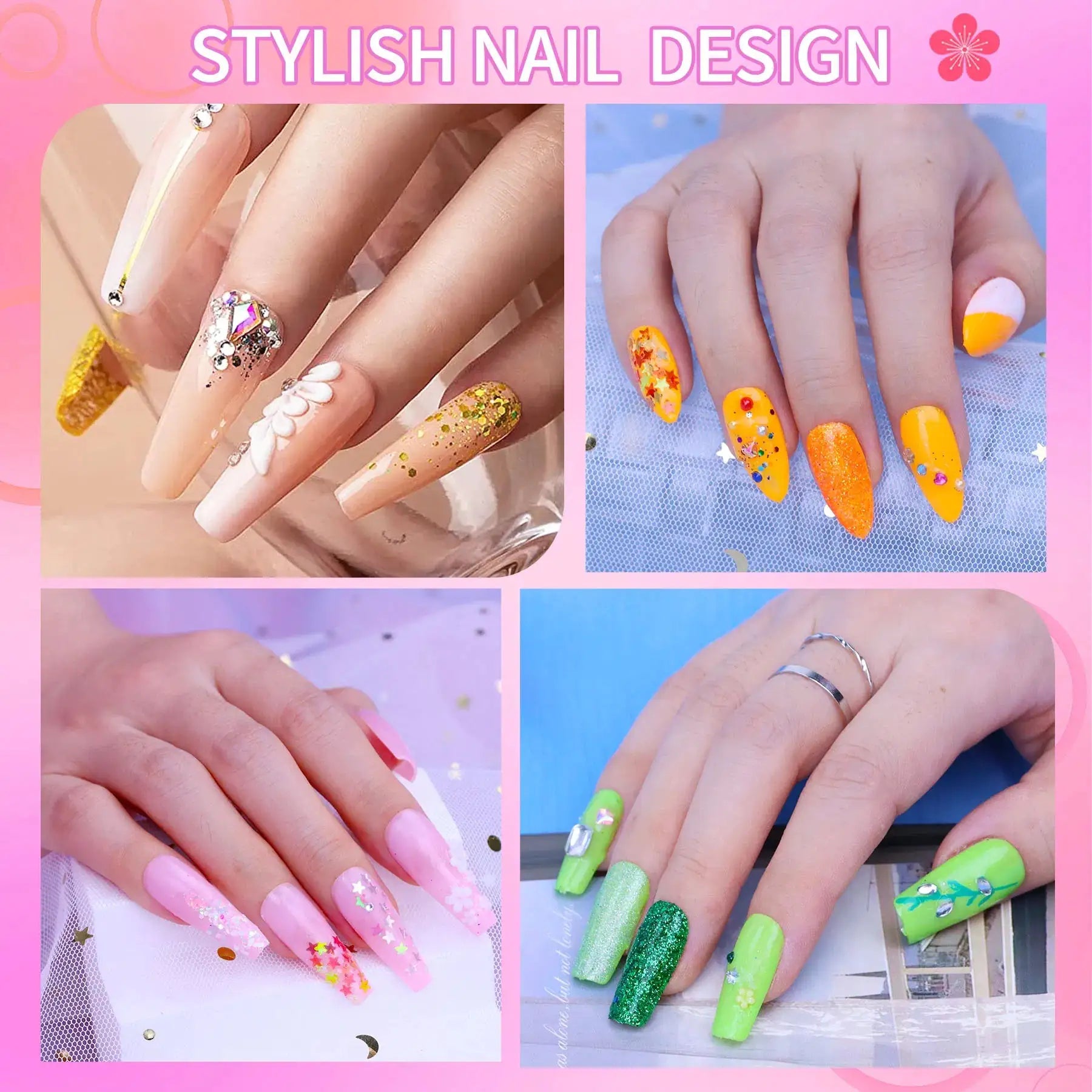 Acrylic Nail Kit, Nail Kit For Beginners With Everything, 24 Colors Glitter Acrylic Powder And Liquid Monomer Set, 200 Pcs Nail Tips, 3 Pcs Acrylic Nail Brush For Home DIY Extension Nail Salon