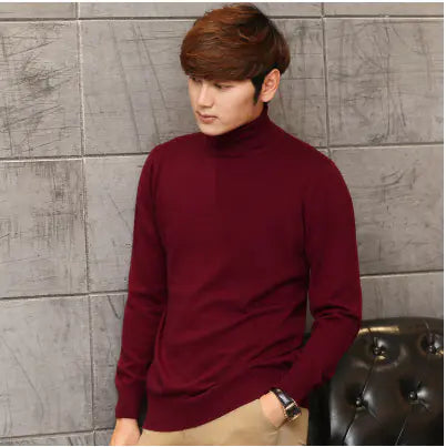 Men's High Neck Slim Fit Solid Color Knit Sweater