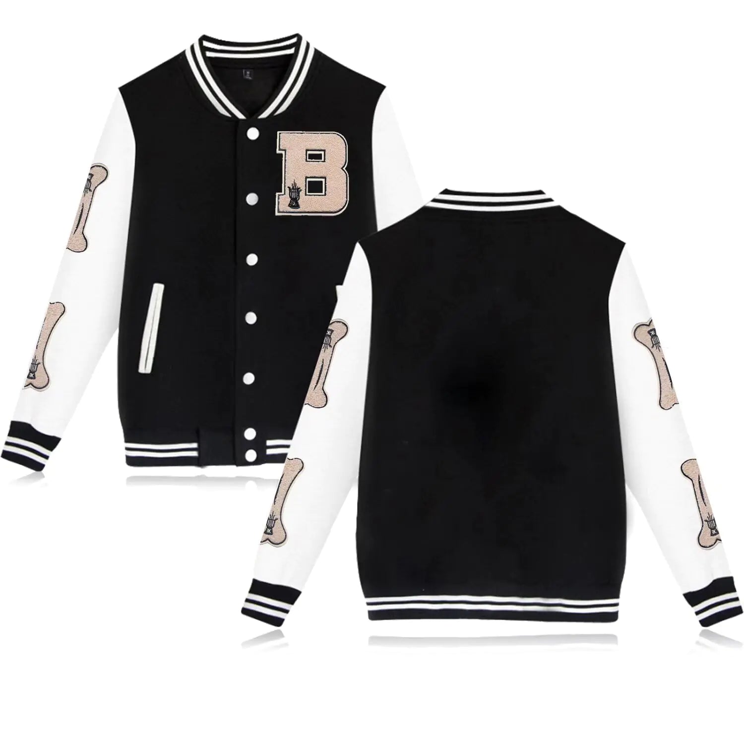 Mens Bomber Jackets Letterman Jacket Button Down Vintage Varsity Jackets Baseball Coat Black