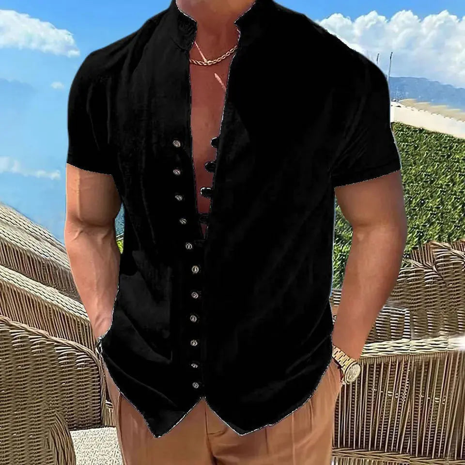 2023 Men's Slim Fit Solid Color Short Sleeve Shirt