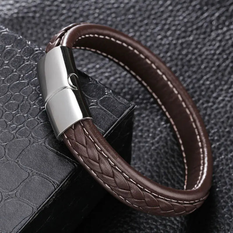 Personalized Leather Bracelet with Stainless Steel Clasp