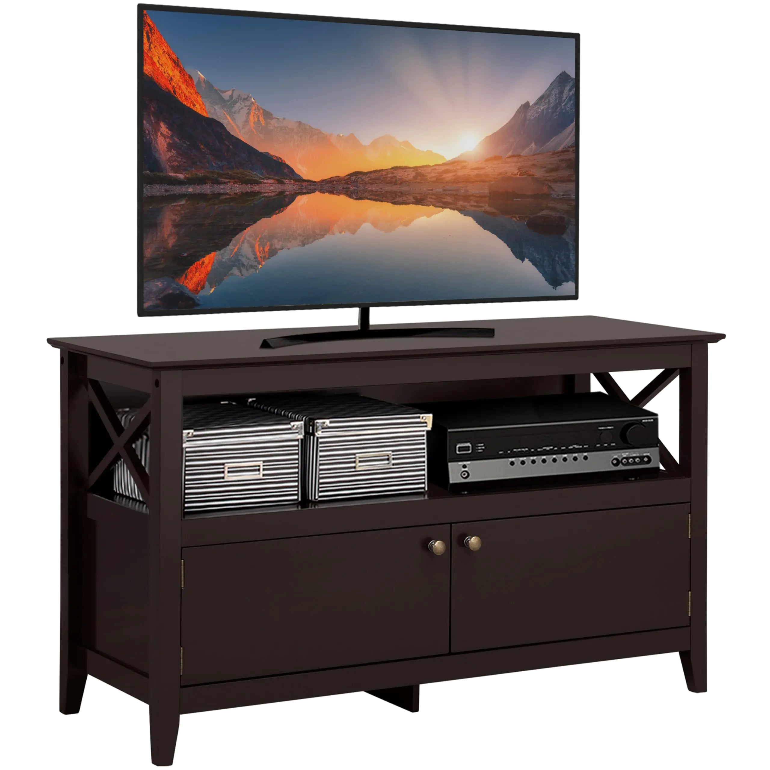Yaheetech Wooden TV Stand for TVs Up to 48 inch Media Entertainment Center Table TV Cabinet Table with Storage Open Shelf & 2 Doors for Living Room Espresso
