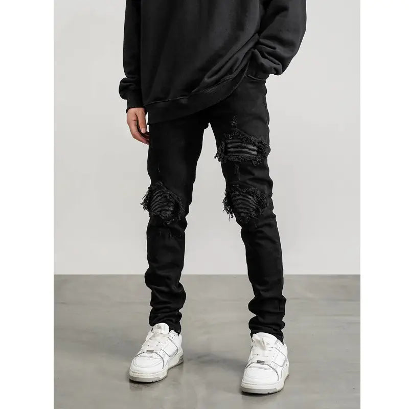 Men's Distressed Slim-Fit Washable Denim Jeans