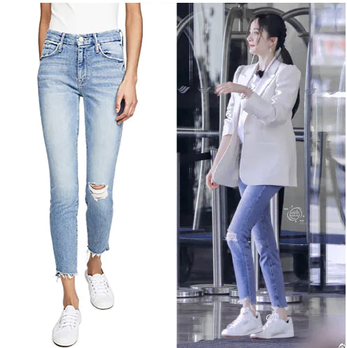 Blue Ripped Skinny High Waist Distressed Denim Jeans