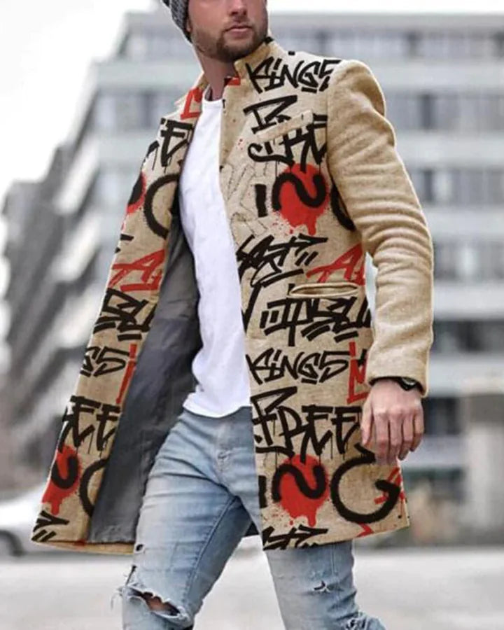 Men's Woolen Stand Collar Medium Long Casual Coat
