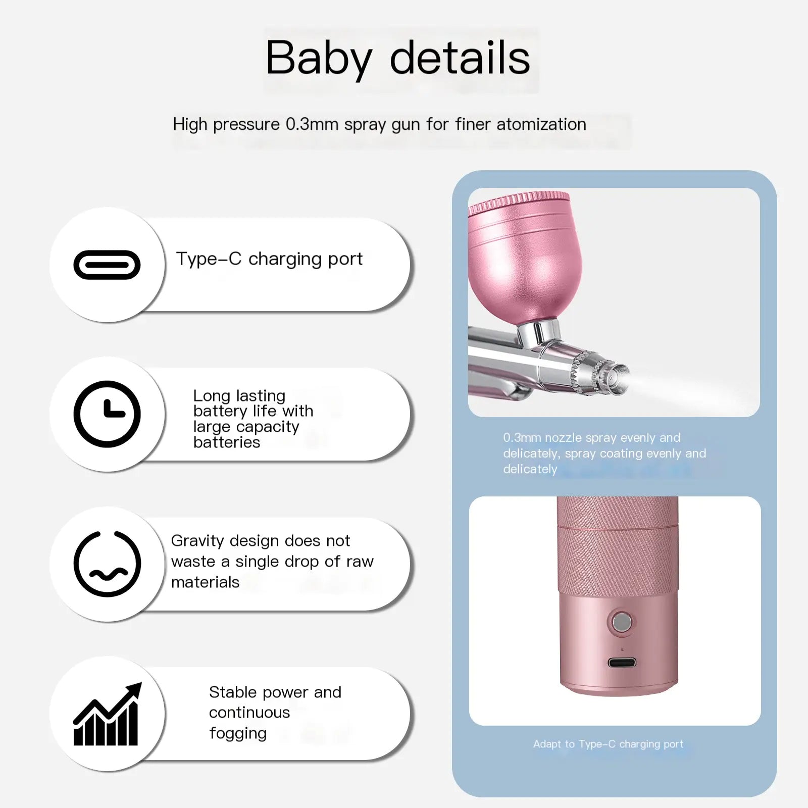 Handheld High-Pressure Oxygen Spray Facial Device