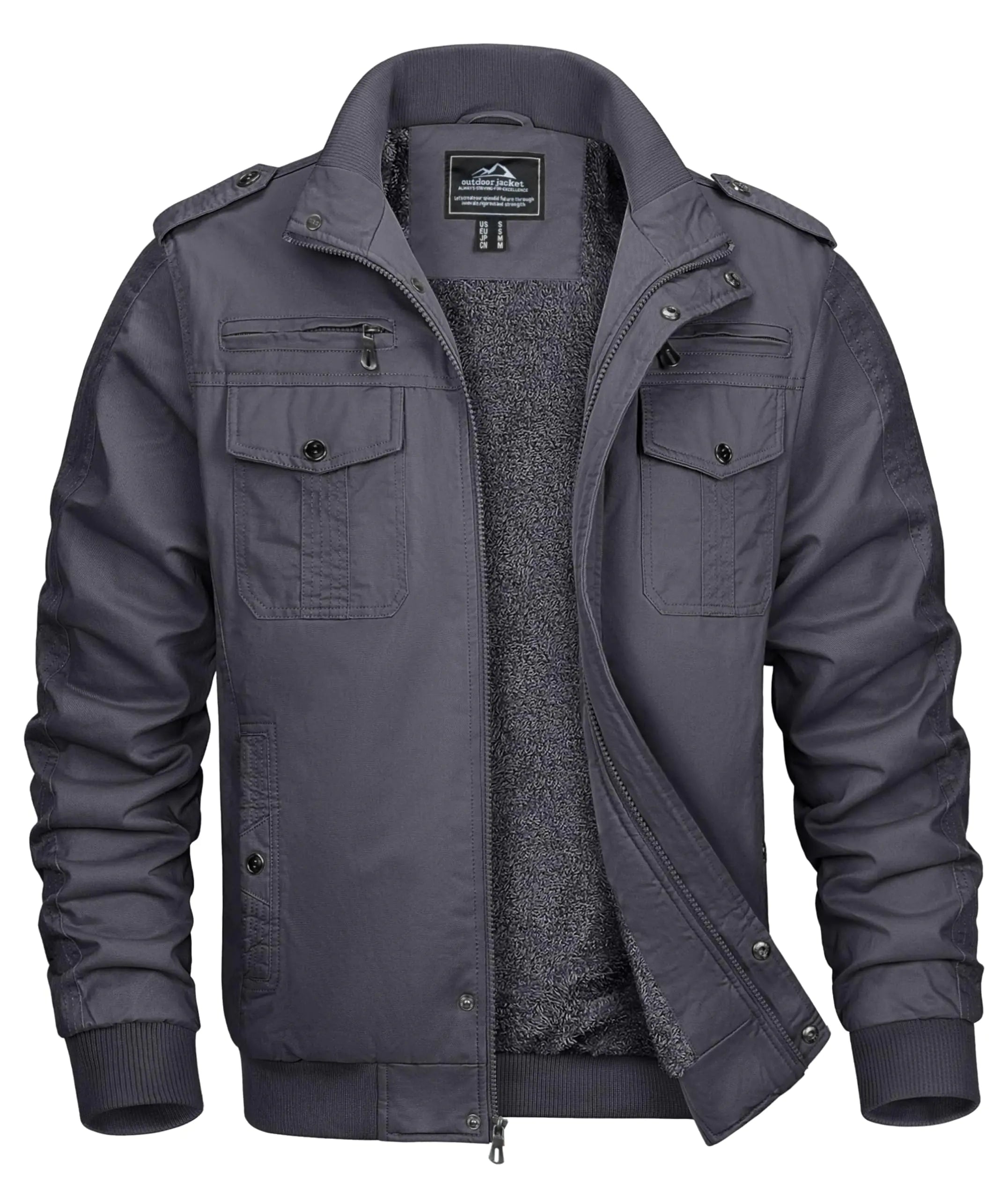 MAGCOMSEN Mens Fleece Jackets & Coats Cargo Trucker Jacket Field Heavyweight Cotton Buttons Jacket Full Zip Jacket Canvas Jacket Dark Grey L