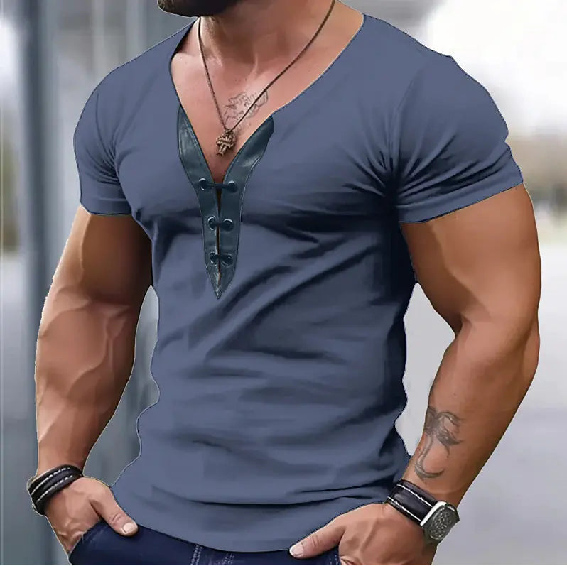 Men's V-Neck Color Block Short Sleeve T-Shirt