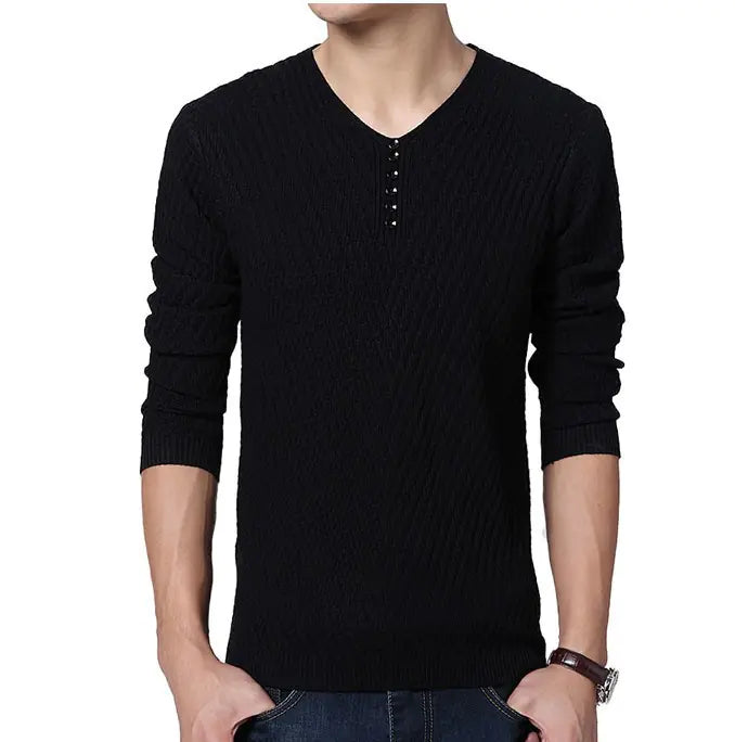 Men's Solid Color V Neck Slim Fit Pullover Sweater