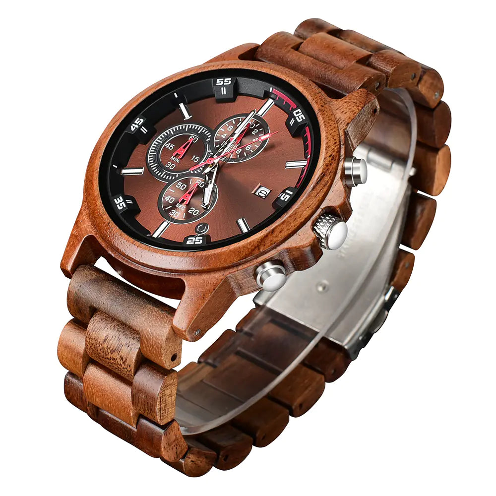 Men's Quartz Watch - Stylish Wooden Multifunctional Design