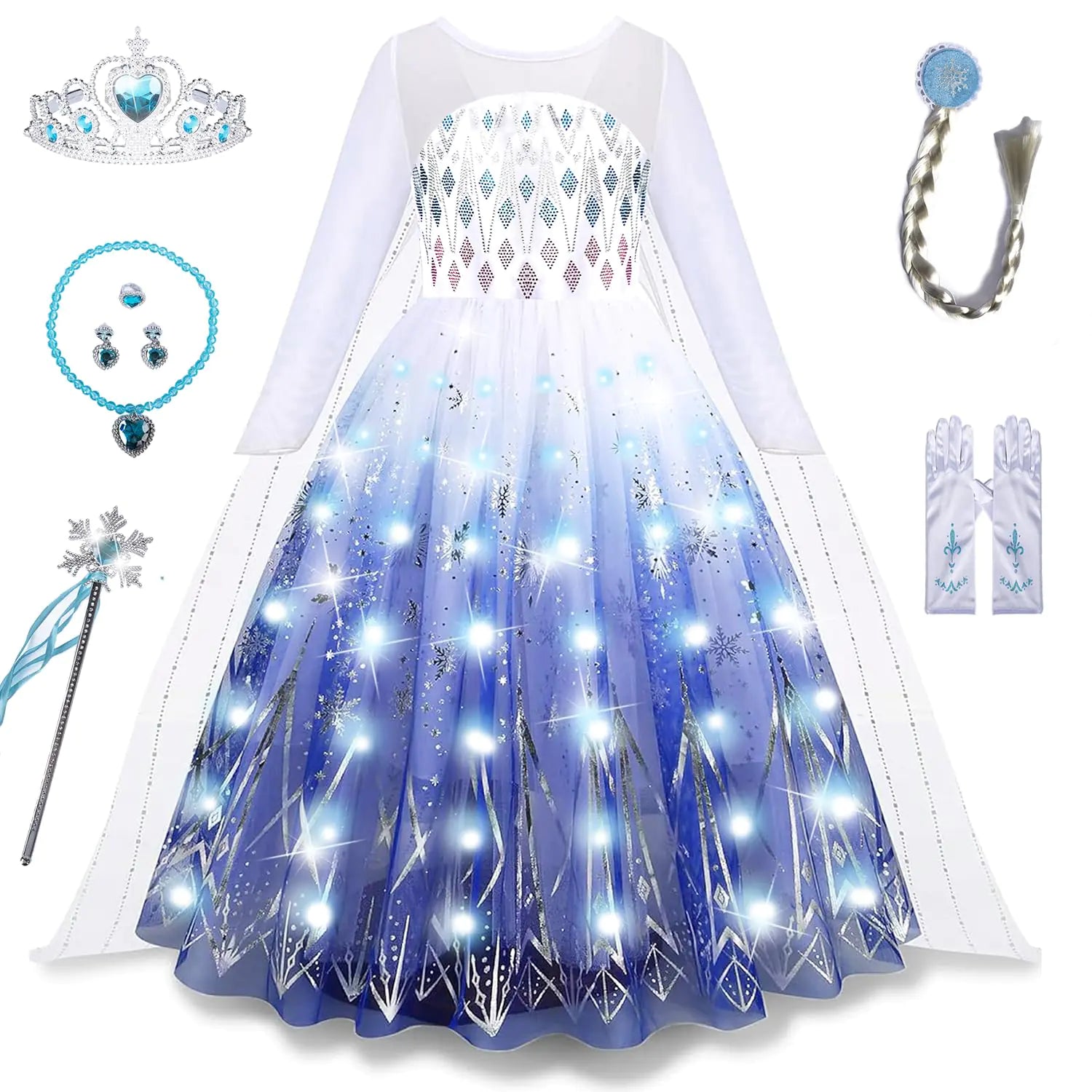 Aimeiar Light Up Girls Halloween Costume Snow Princess Dress Ice Christmas Costumes Toddler Kids Costume with Accessories
