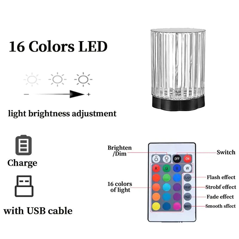 16 Color Changing LED Crystal Table Lamp for Any Room