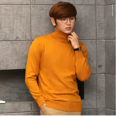 Men's High Neck Slim Fit Solid Color Knit Sweater