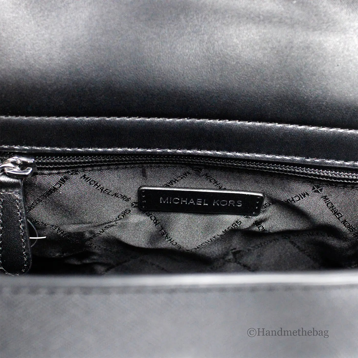 Michael Kors Carmen Medium Black Silver Leather Satchel