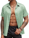 COOFANDY Mens Silk Short Sleeve Button Down Shirts Summer Casual Dress Shirt Light Green
