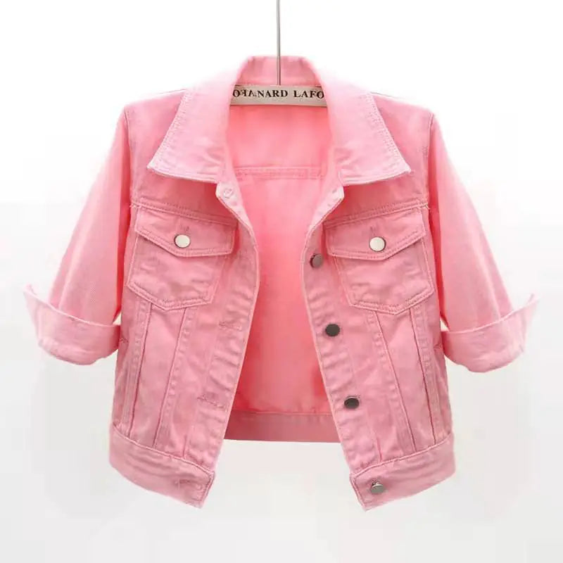 Women's Spring Summer Slim Fit Colorful Denim Jacket