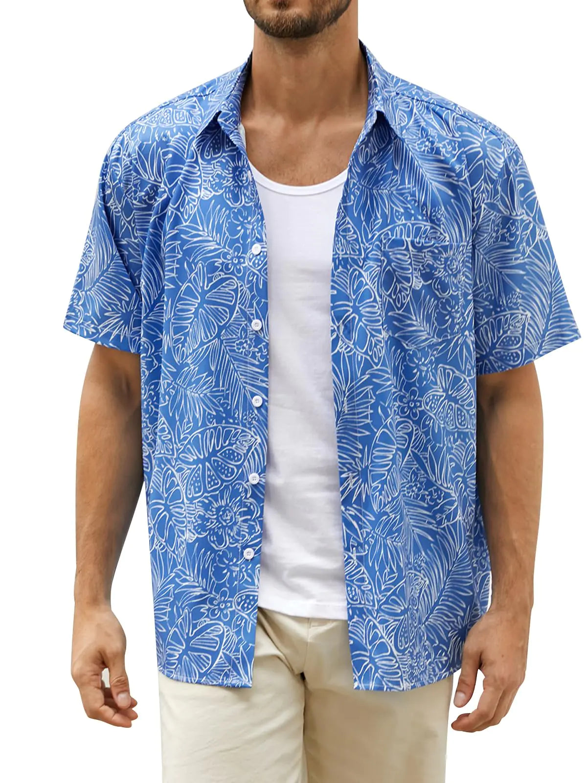 Hardaddy Mens Hawaiian Shirt Short Sleeves Tropical Beach Casual Button Down Shirts Blue S