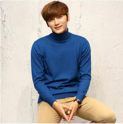 Men's High Neck Slim Fit Solid Color Knit Sweater