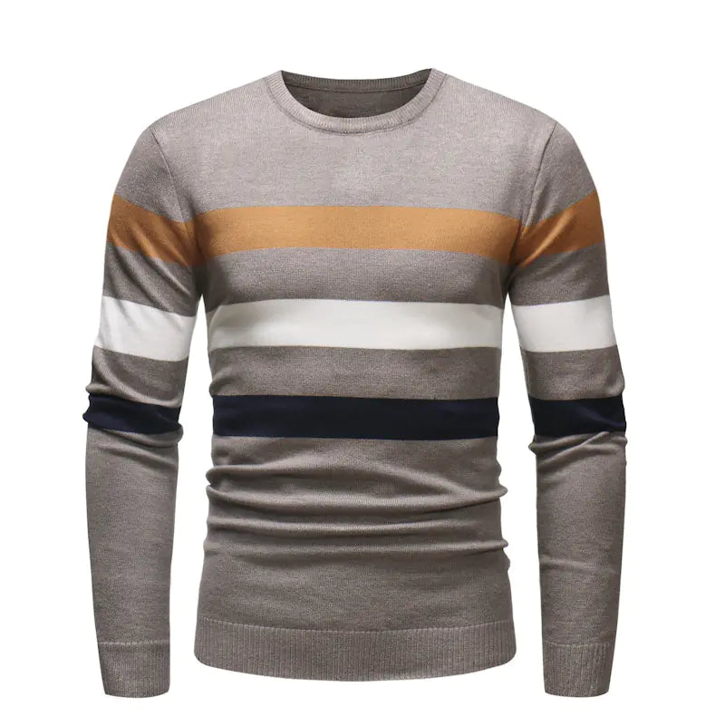 Men's Slim Fit Striped Color Block Round Neck Sweater