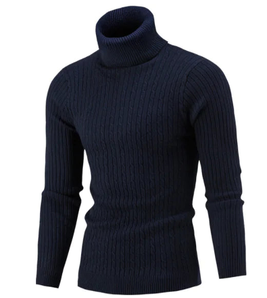 Men's Knit Sweater, High Neck, Solid Color Cable Top