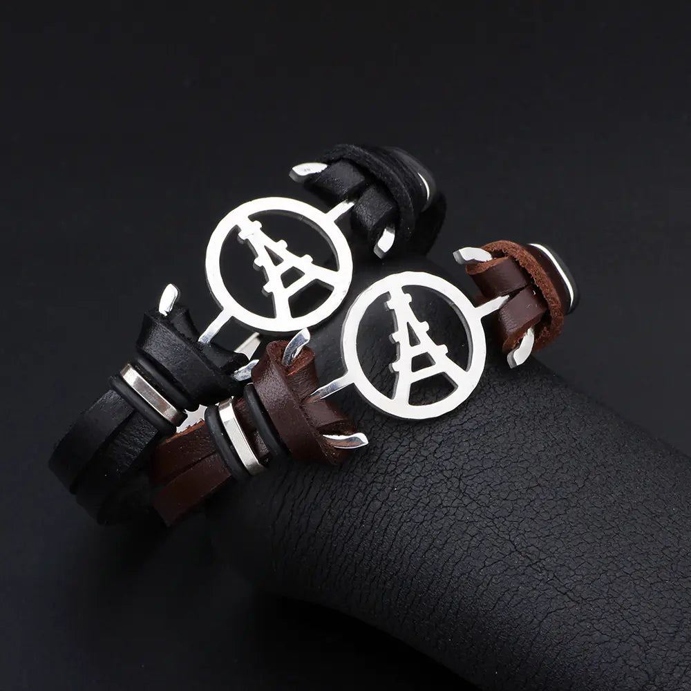 Stainless Steel Bracelet with Magnetic Leather Clasp