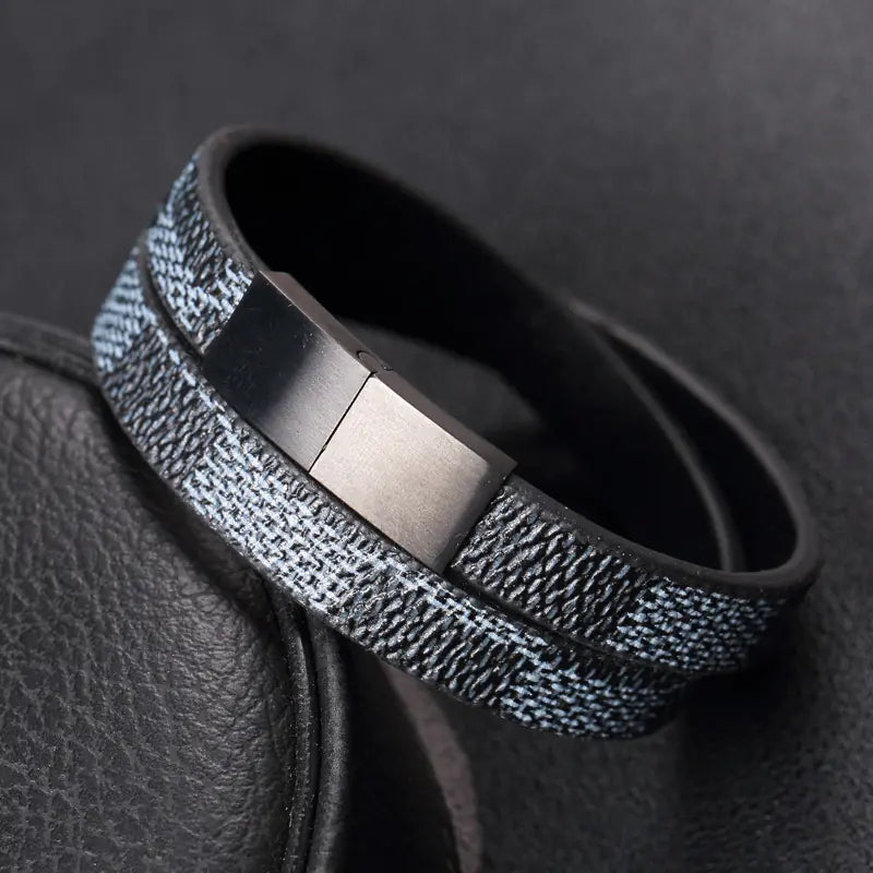 Men's Stainless Steel Leather Bracelet with Magnetic Clasp