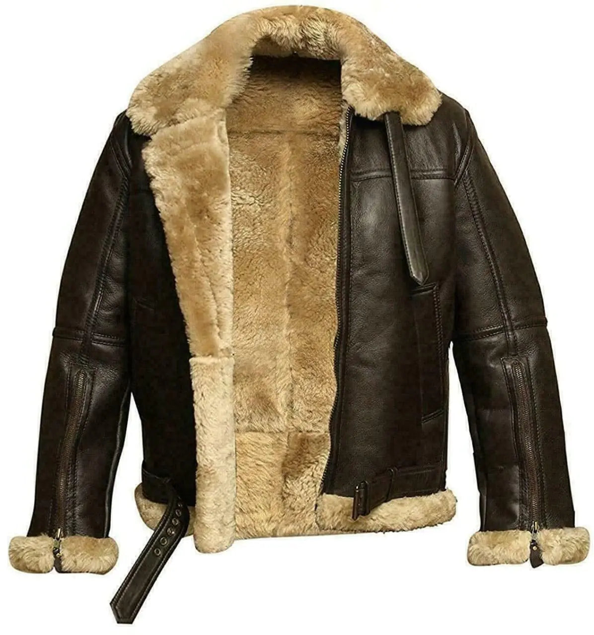 Men RAF Aviator B3 Bomber Real Shearling Sheepskin Leather Jacket (as1 alpha x_l regular regular X-Large)