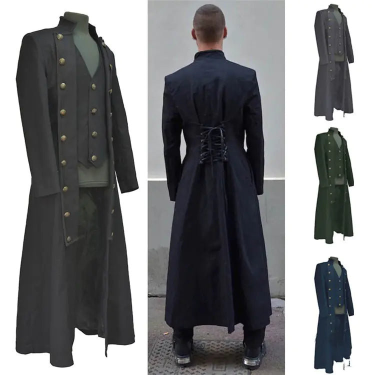 Men's Long Sleeve Stand Collar Button Coat