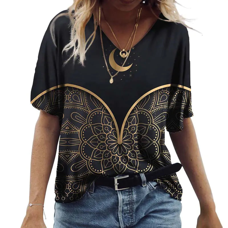 Loose Fit Green Urban Style Printed Short Sleeve T-Shirt