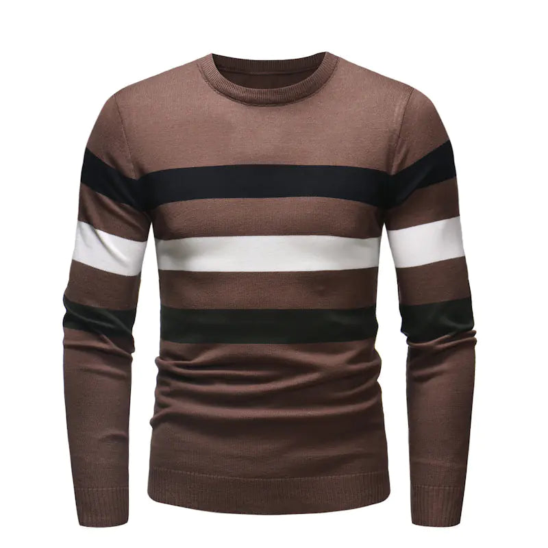 Men's Slim Fit Striped Color Block Round Neck Sweater