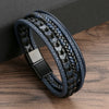Men's Multi-Layer Leather Braided Bracelet with Magnetic Clasp