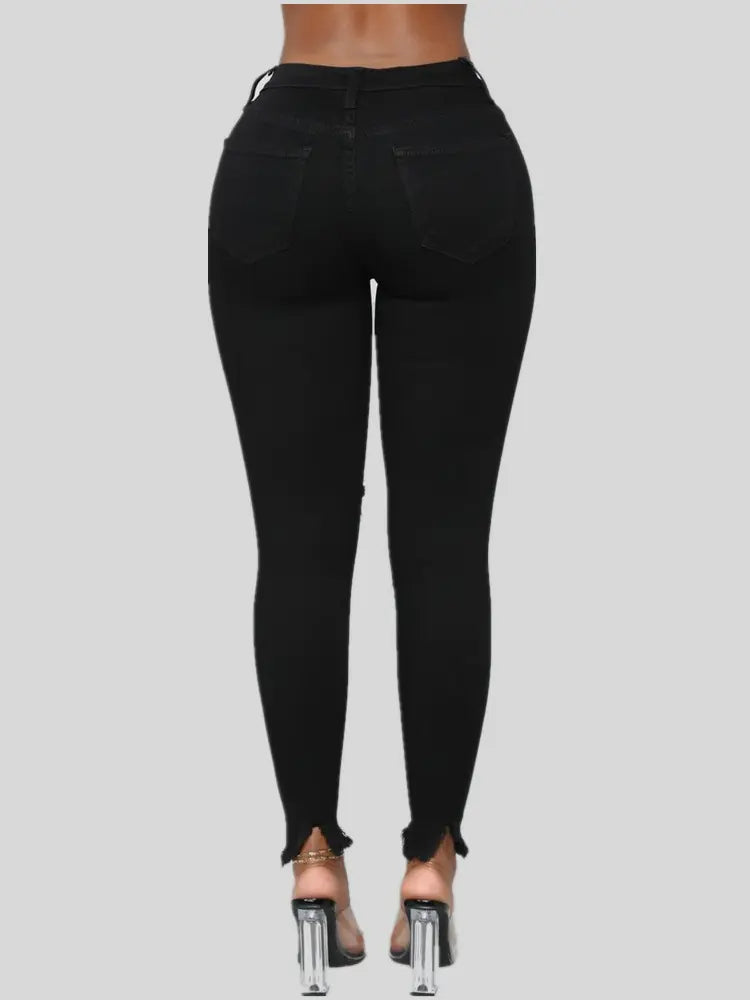 Women's Black Ripped Skinny Jeans with High Waist Fit