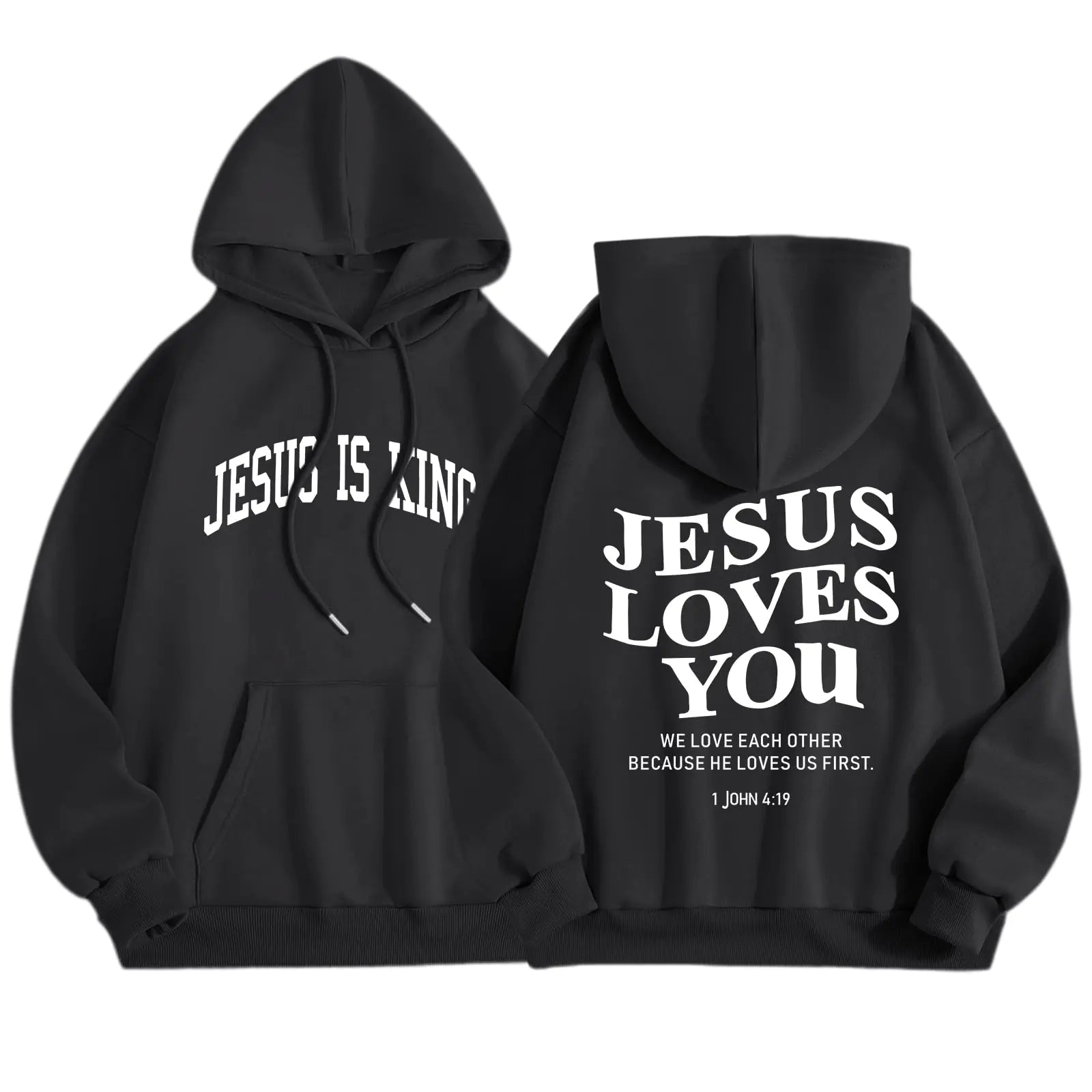 Sulayesh Christian Jesus Loves You Hoodies Women Religious Faith God Jesus Is King Sweatshirts Bible Verse Inspirational Tops (BlackL)